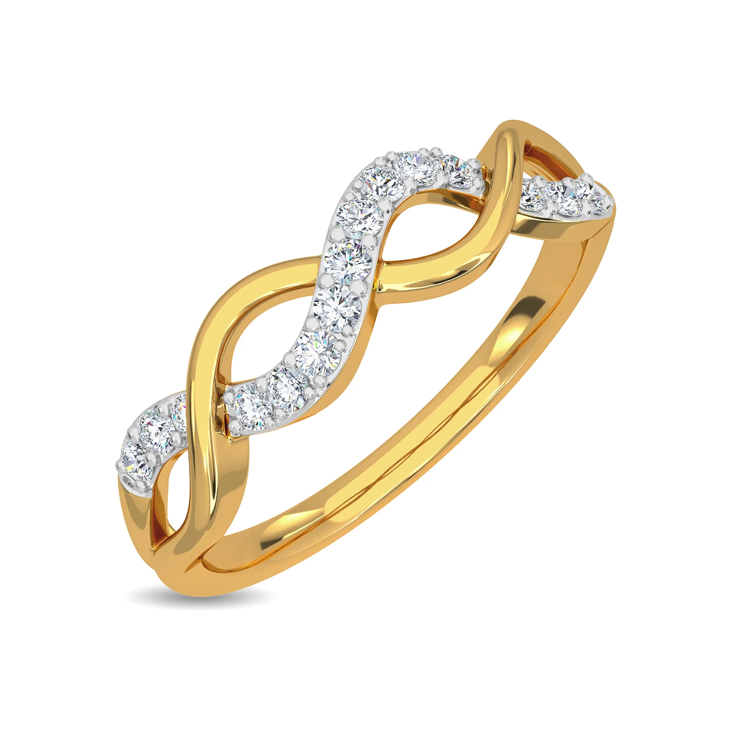 18K gold infinity twist band with pave set diamonds