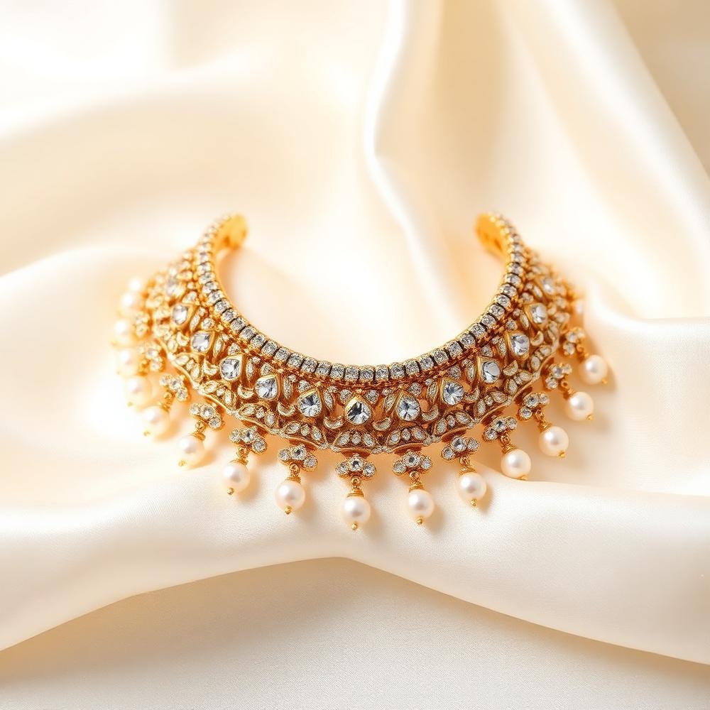 Polki kundan bridal choker set with uncut diamonds and pearl drops